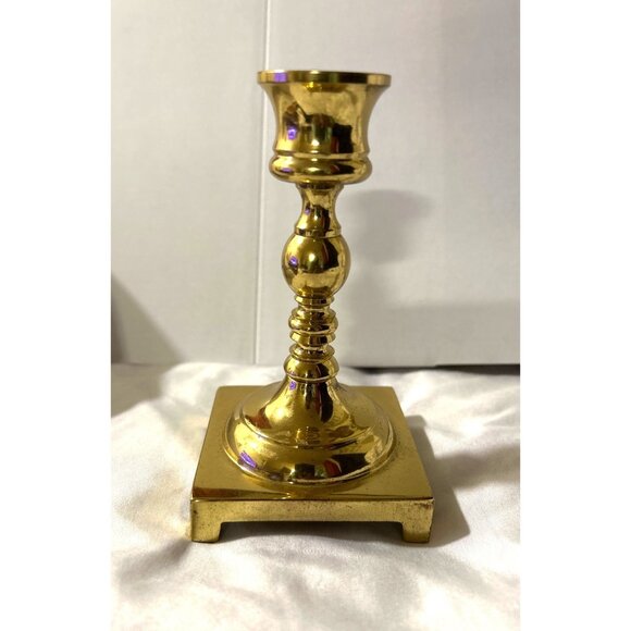 Vintage Solid Brass 5” Taper Candle Holder Square Base Classic Decor - Picture 1 of 6